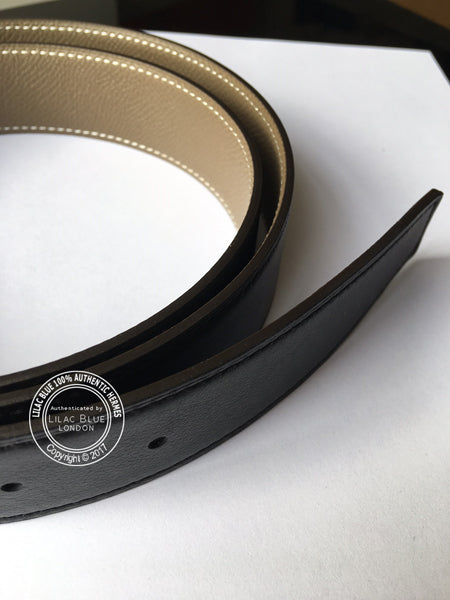 Hermès Idem Belt. Black & Etoupe Leather, Gold