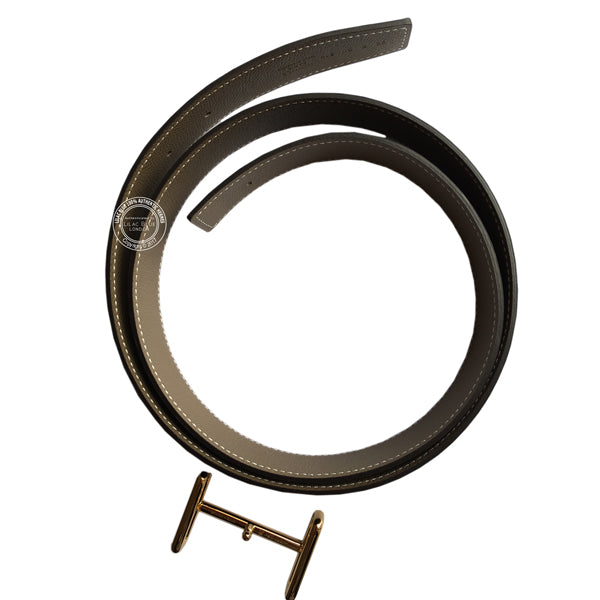 Hermès Idem Belt. Black & Etoupe Leather, Gold