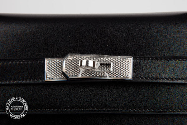 Hermès Kelly 35cm Black Tadelakt PHW Guilloche