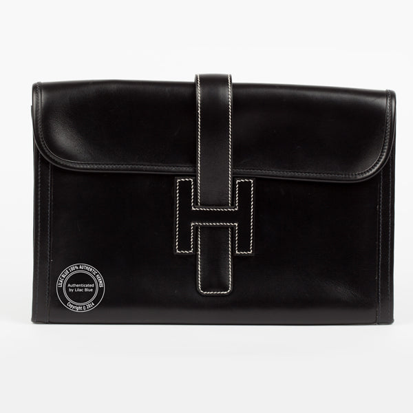 Hermès Jige Clutch 29cm Black Swift - Preloved