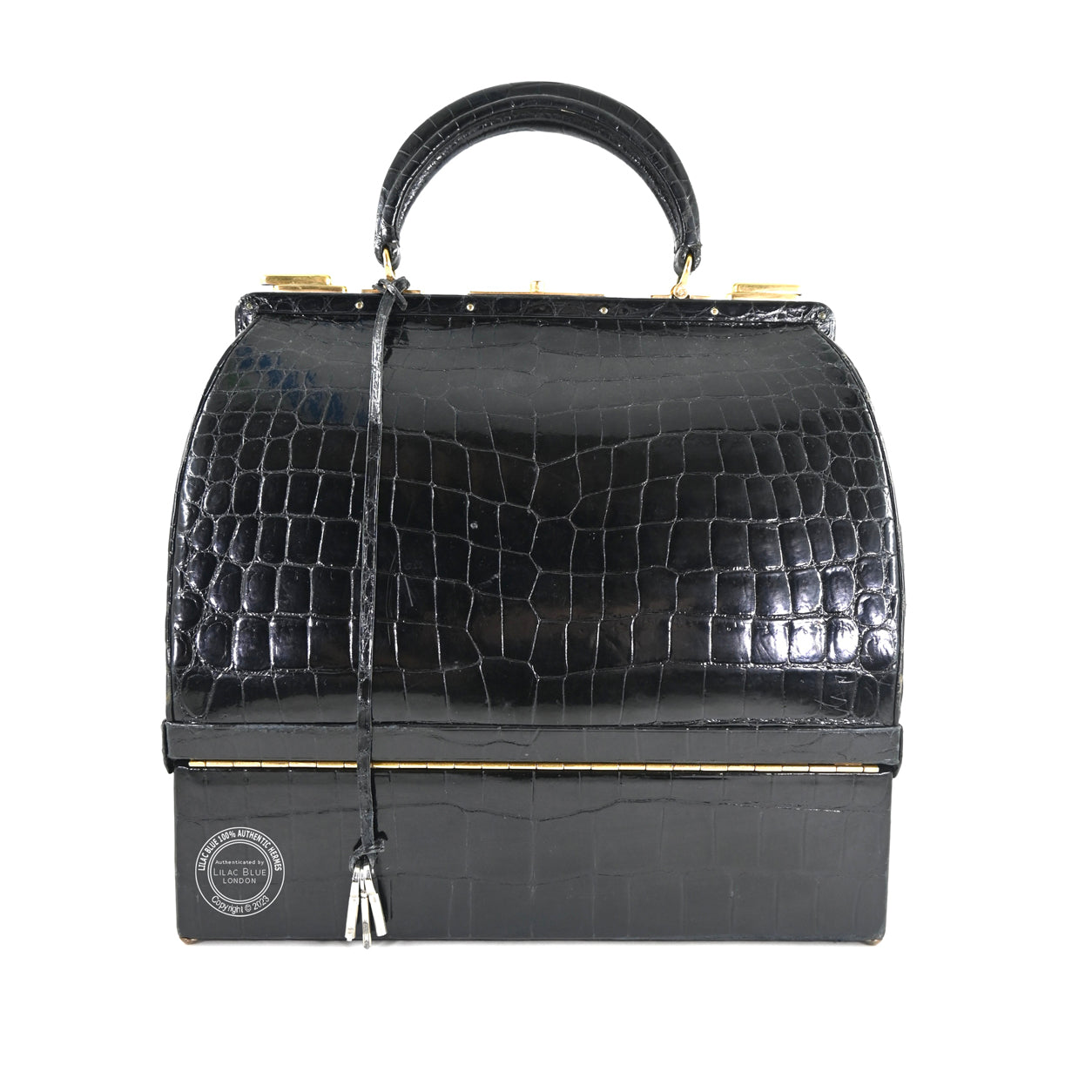 Hermès Sac Mallette 27cm Black Shiny Croc GHW - Vintage