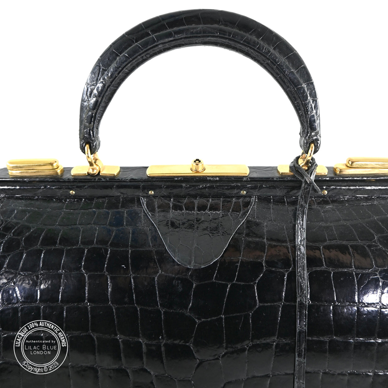 Hermès Sac Mallette 27cm Black Shiny Croc GHW - Vintage