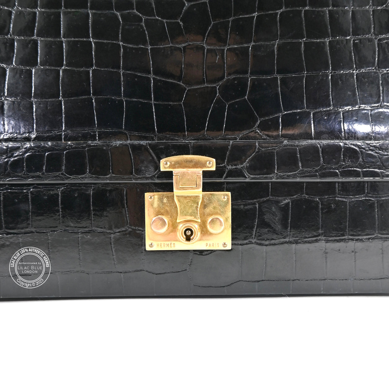 Hermès Sac Mallette 27cm Black Shiny Croc GHW - Vintage