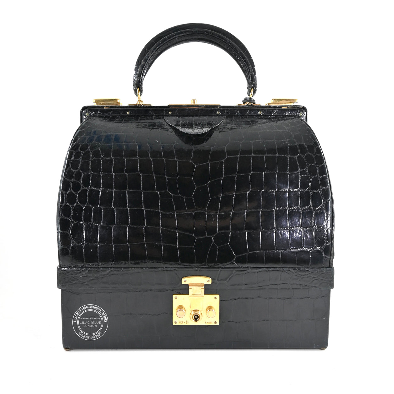 Hermès Sac Mallette 27cm Black Shiny Croc GHW - Vintage