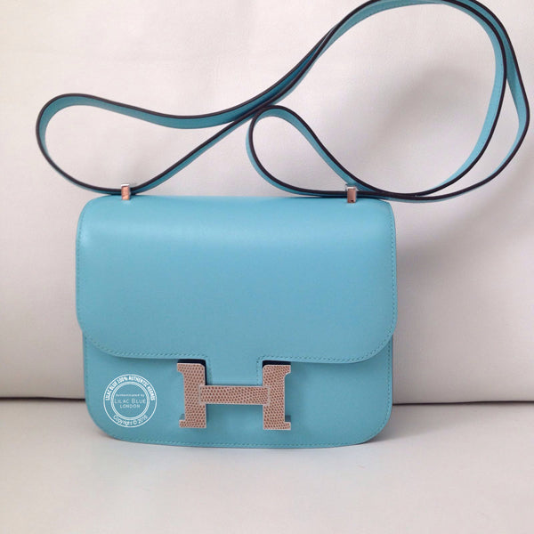 Hermès Constance 18cm Bleu Atoll Tadelakt/Ficelle Lizard PHW