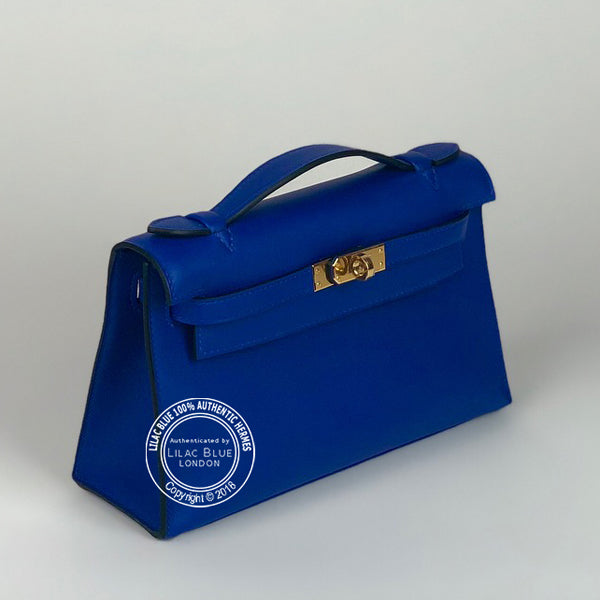 Hermès Kelly 22cm Bleu Electrique Mini Pochette Swift GHW