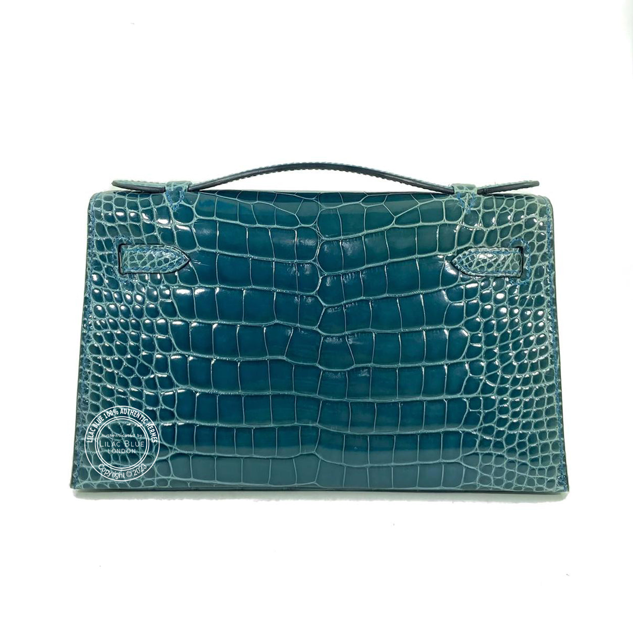 Hermès Kelly 22cm Bleu Izmir Mini Pochette Shiny Alligator GHW