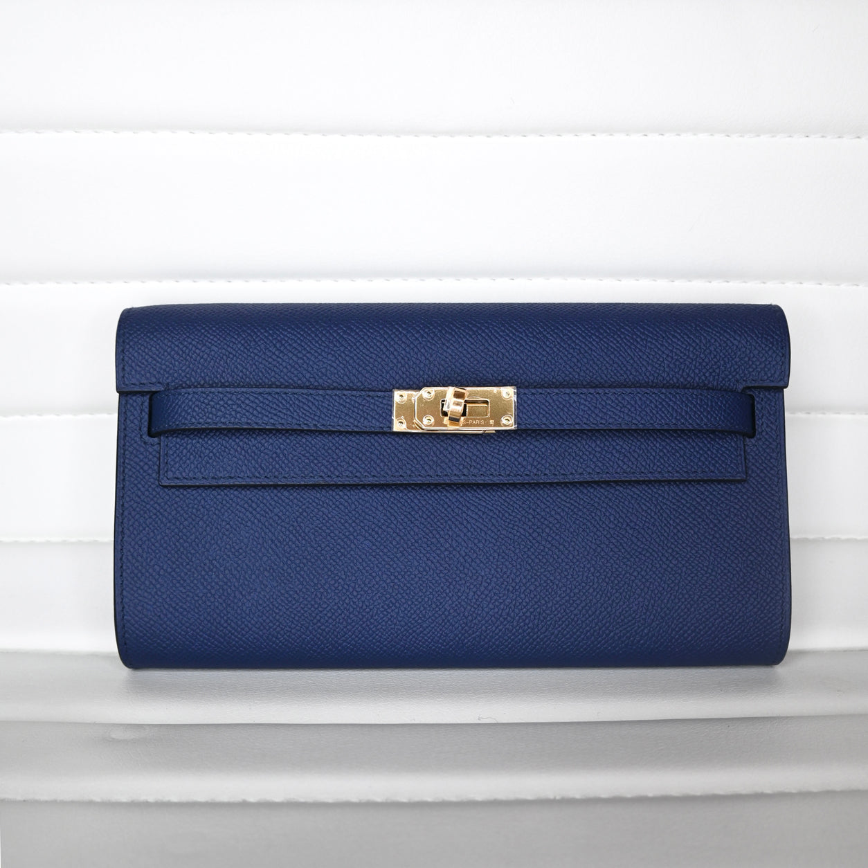 Hermès Kelly 20cm Wallet to Go Bleu Saphir Epsom GHW