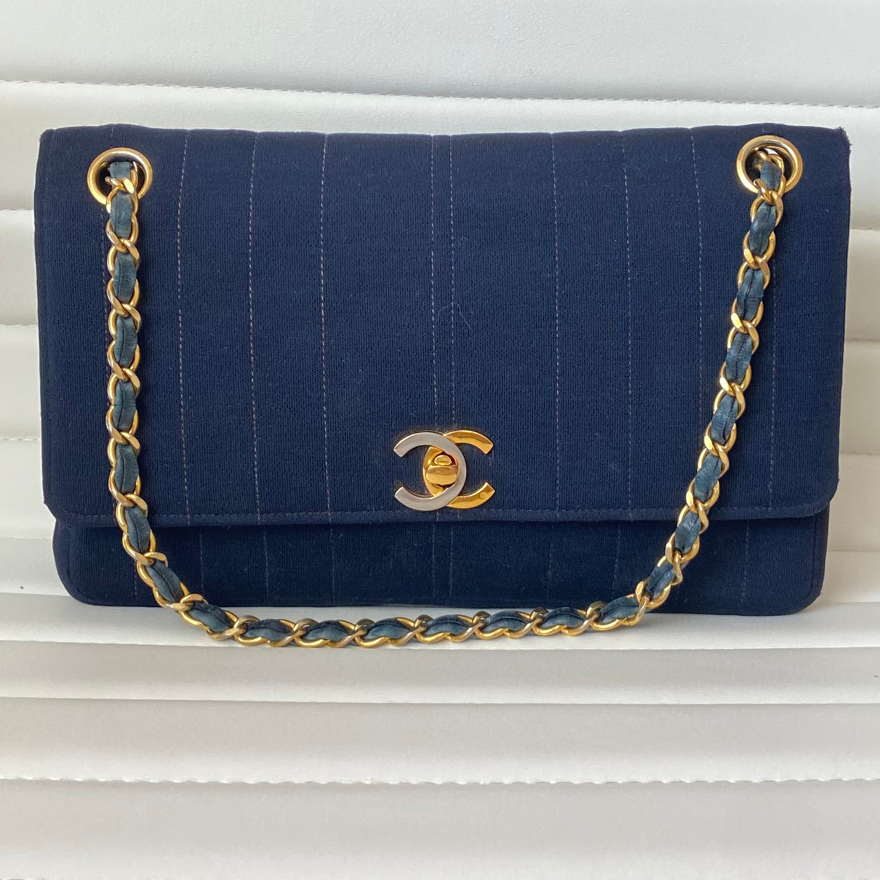 Chanel 2.55 Navy Cloth GHW - Preloved
