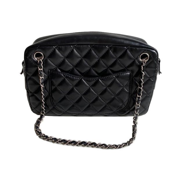 Chanel Classic Camera Case Black Lambskin Silver- Preloved