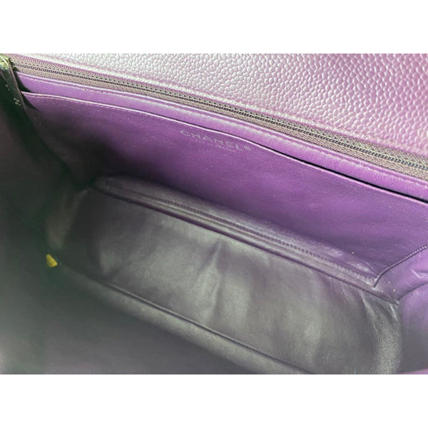 Chanel Classic Flap Bag Jumbo Purple Caviar Silver - Preloved