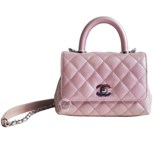 Chanel Coco Handle Small Iridescent Pink Caviar Rainbow Hardware