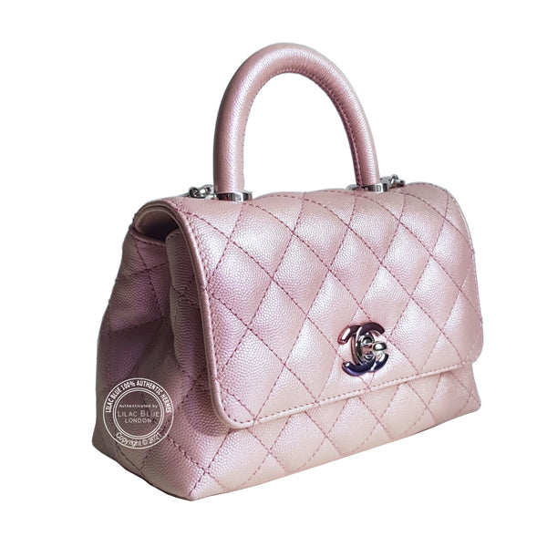 Chanel Coco Handle Small Iridescent Pink Caviar Rainbow Hardware