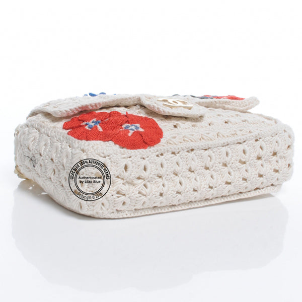 Chanel Crochet Flowers Ivory Chain Flap Bag - Preloved