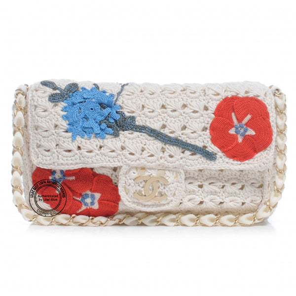 Chanel Crochet Flowers Ivory Chain Flap Bag - Preloved