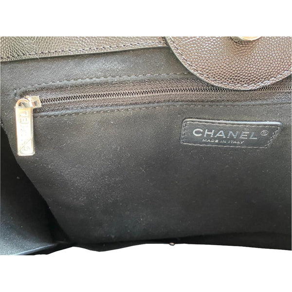 Chanel Deauville Tote Black Caviar Leather Silver - Preloved