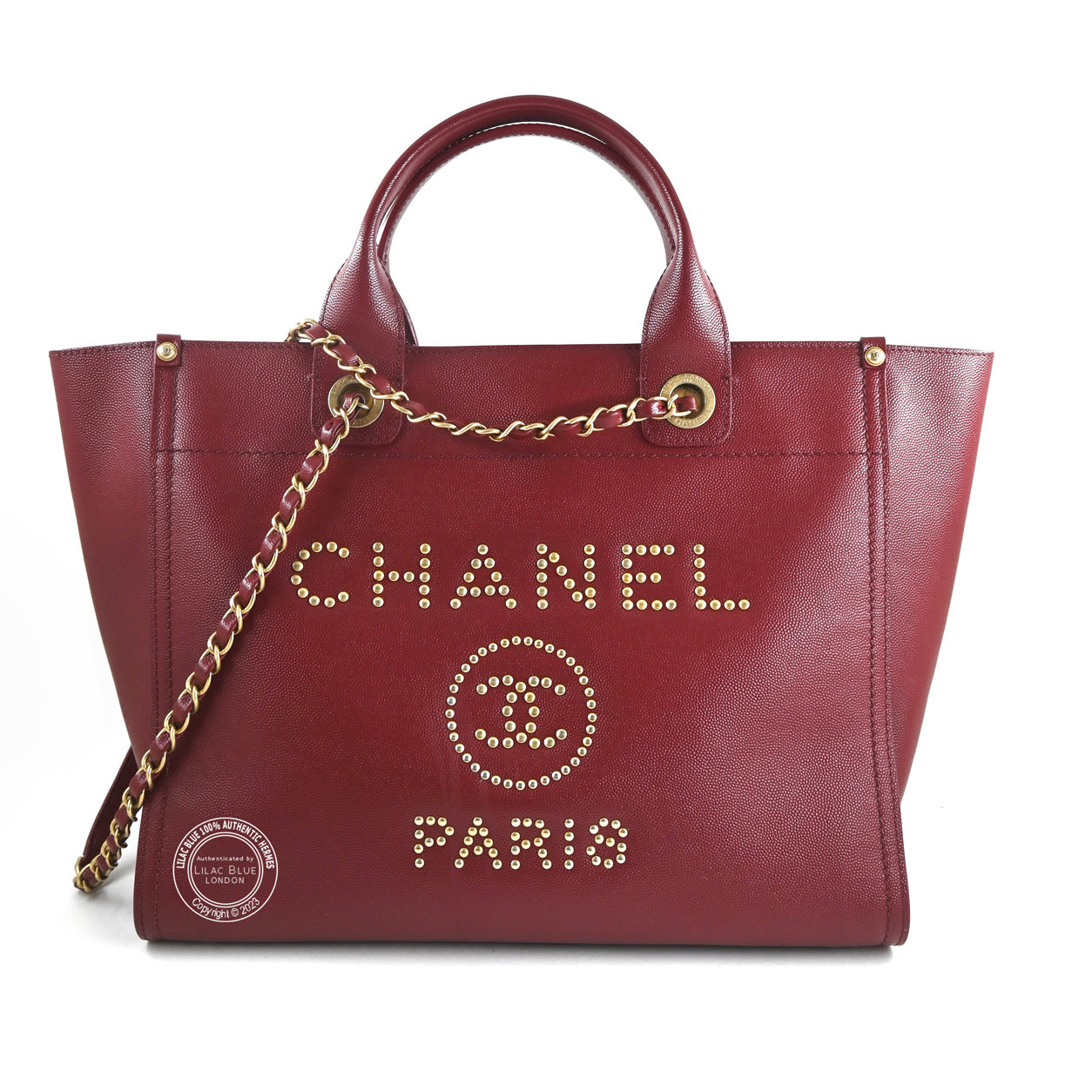 Chanel Deauville Tote PM Red Caviar GHW -Preloved