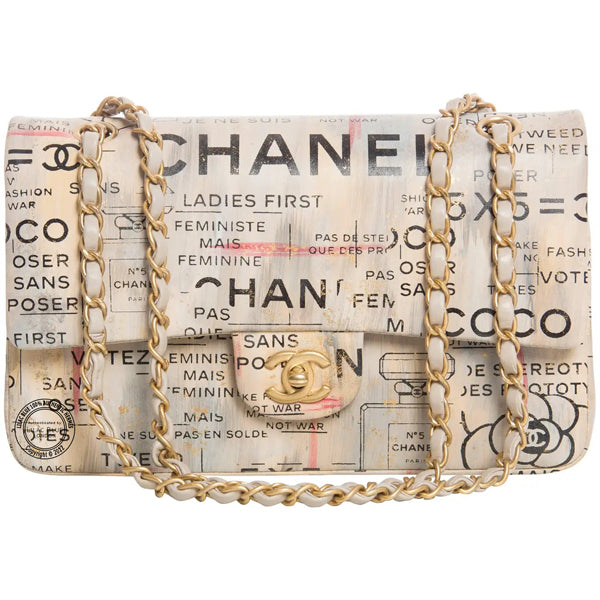 Chanel Double Flap Graffiti Beige Lambskin BGHW