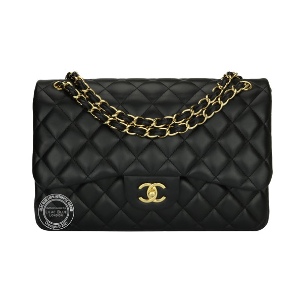 Chanel Double Flap Bag Jumbo Black Lambskin Gold