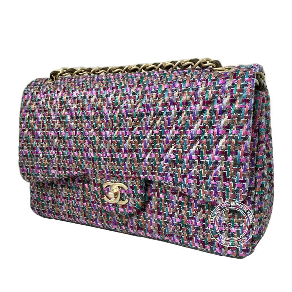 Chanel Double Flap Bag Jumbo Purple Tweed