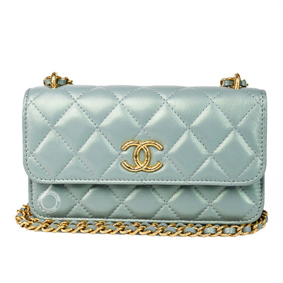 Chanel Crossbody/Phone Holder Iridescent Green Lambskin GHW - Preloved