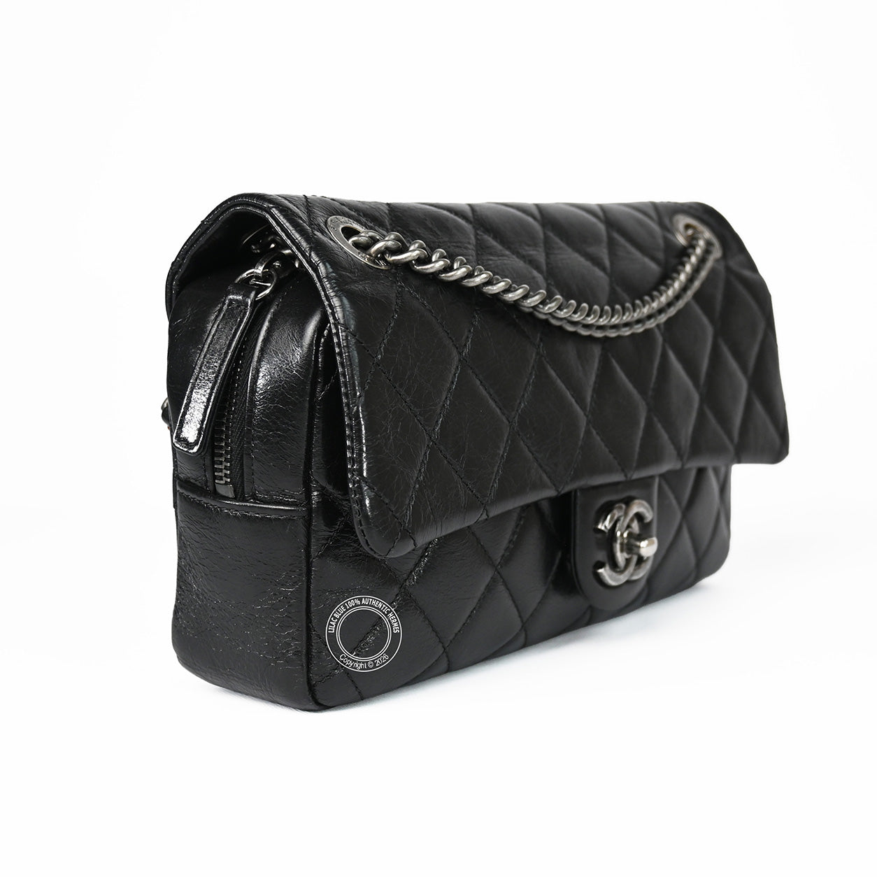 Chanel Easy Flap Black Aged Calfskin Ruthenium HW - Preloved