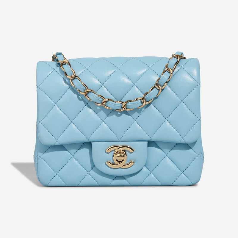 Chanel Timeless Mini Square Pale Blue Lambskin GHW - Preloved