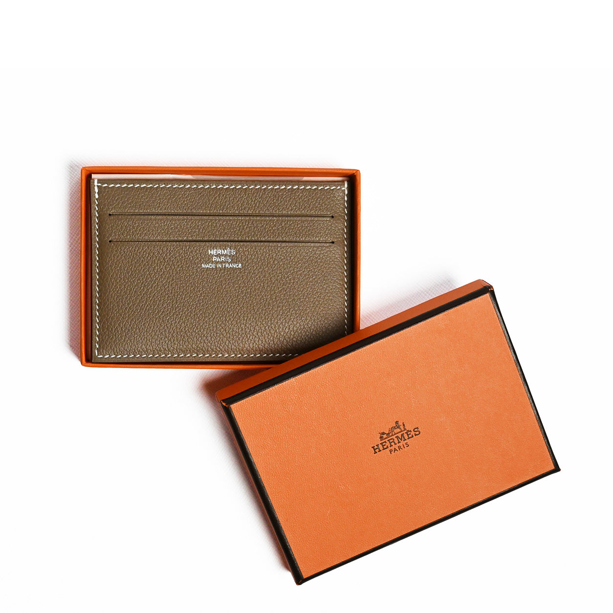 Hermès Citizen Twill Card Holder Etoupe Evercolor