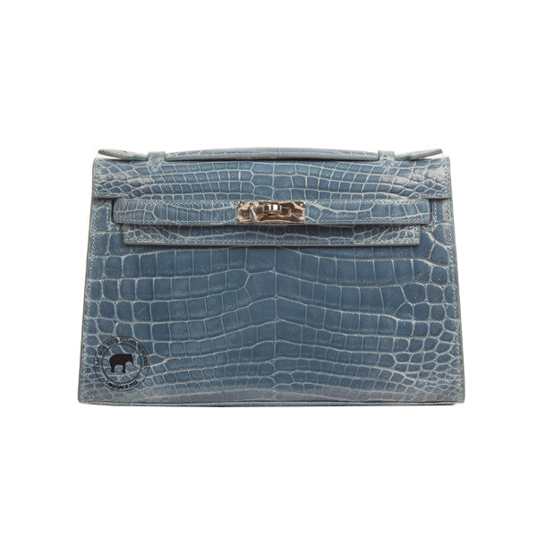 Blue Crocodile Clutch with Palladium Hardware