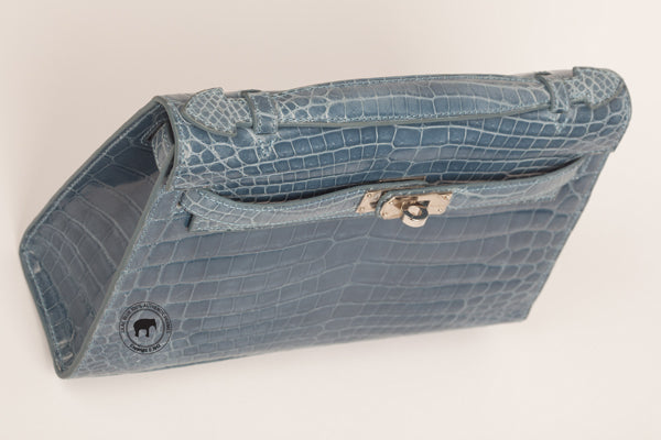 Blue Crocodile Clutch with Palladium Hardware