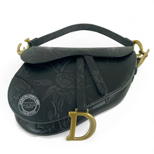 Dior Saddle Bag Black Embossed Leather GHW