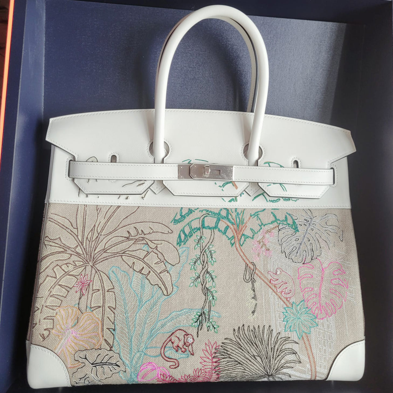Hermès Birkin 35cm Faubourg Tropical White Swift/Toile PHW