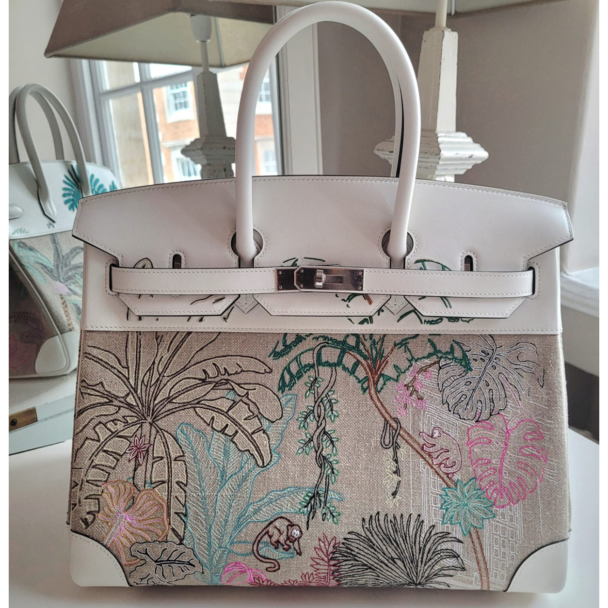 Hermès Birkin 35cm Faubourg Tropical White Swift/Toile PHW