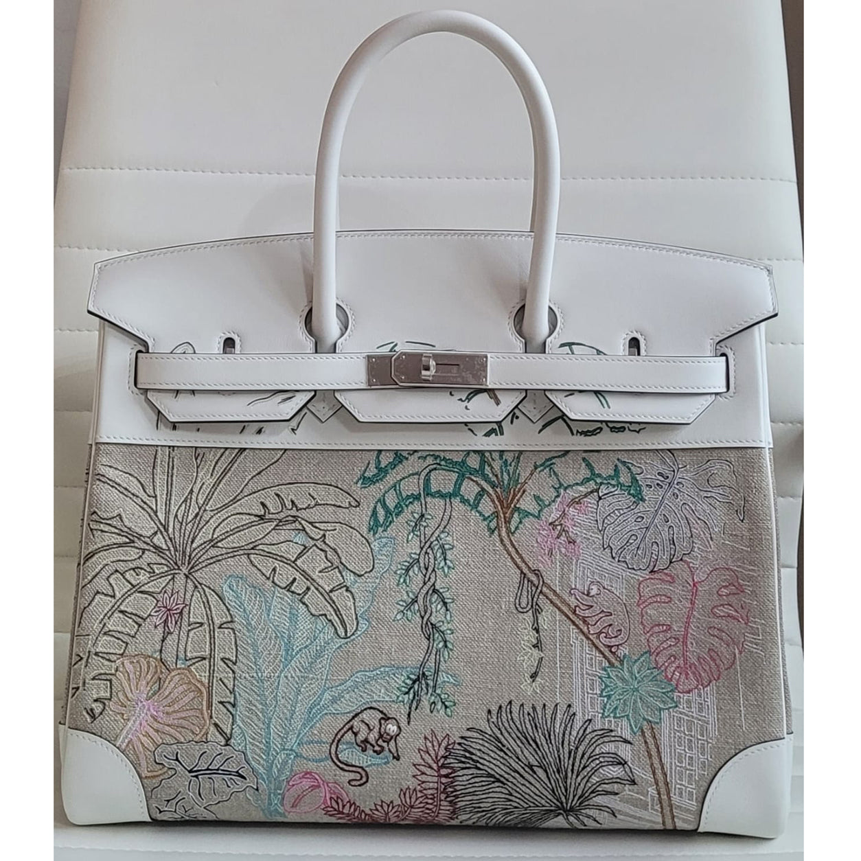 Hermès Birkin 35cm Faubourg Tropical White Swift/Toile PHW
