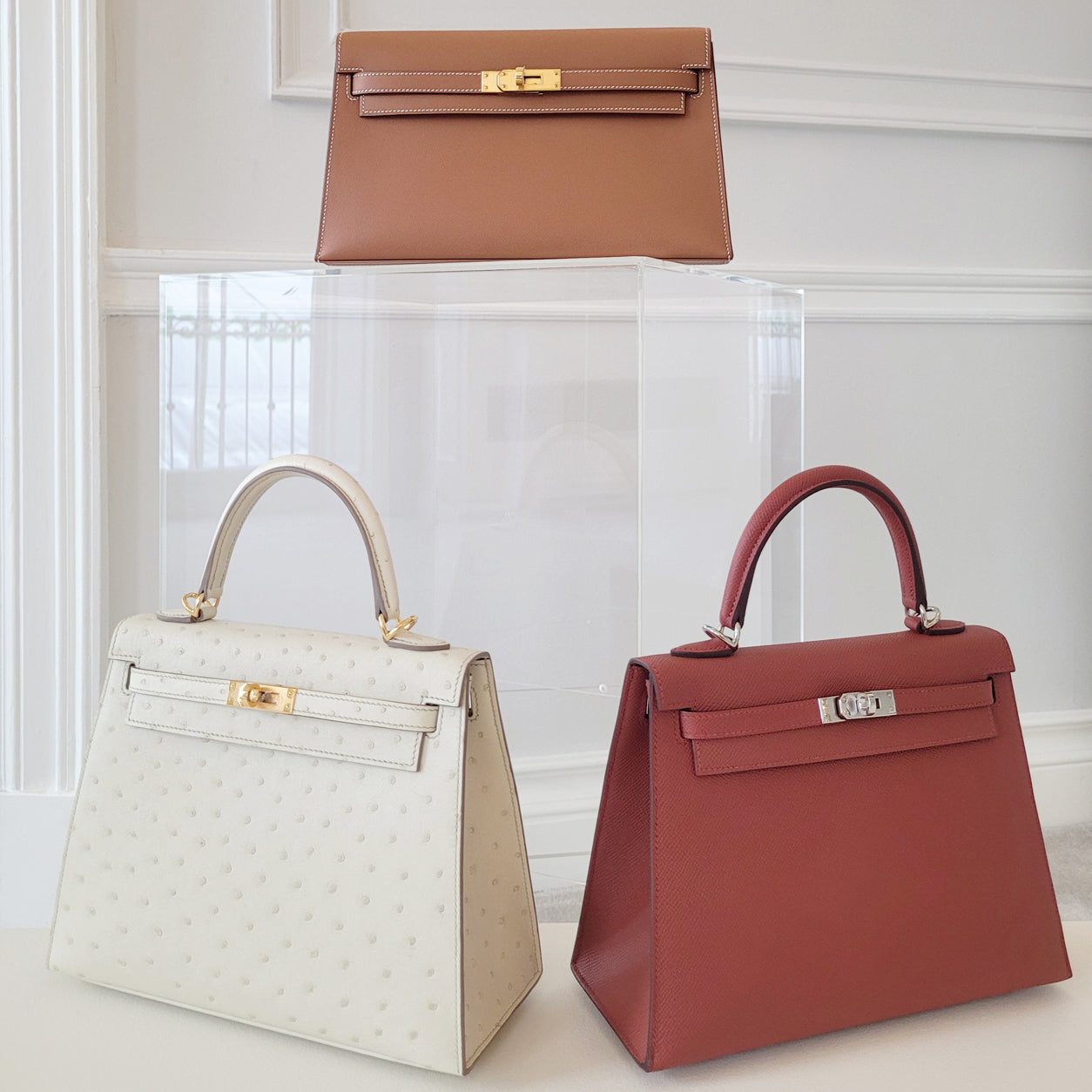 Hermès Kelly 25cm Craie Ostrich GHW