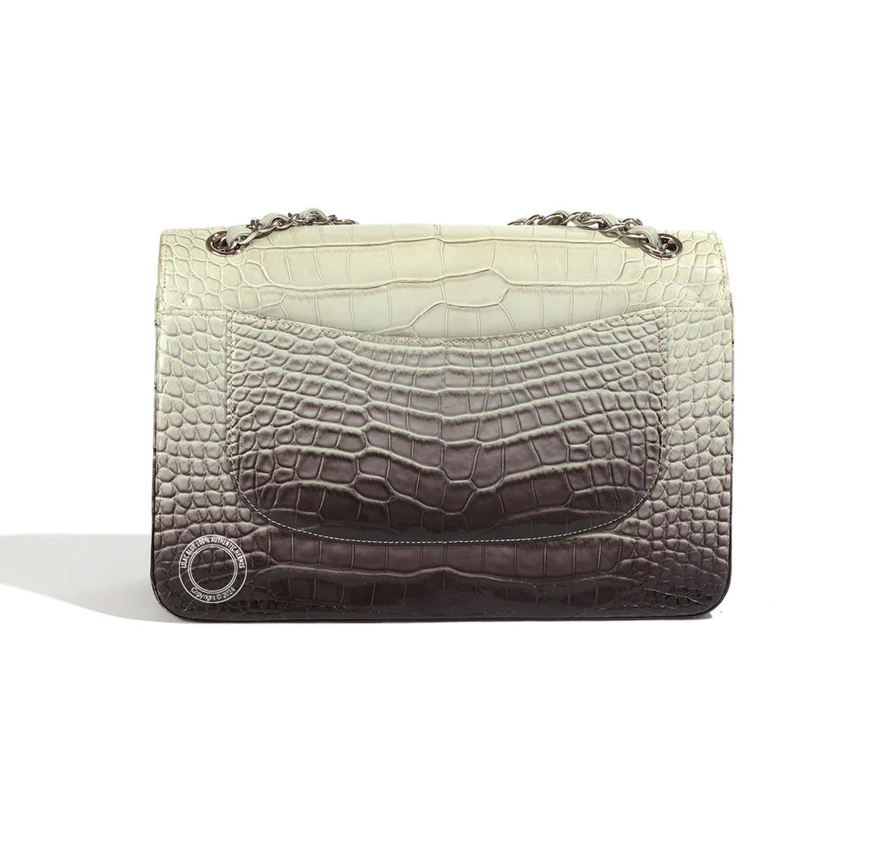 Chanel Double Flap Jumbo Grey Ombre Croc PHW - Preloved