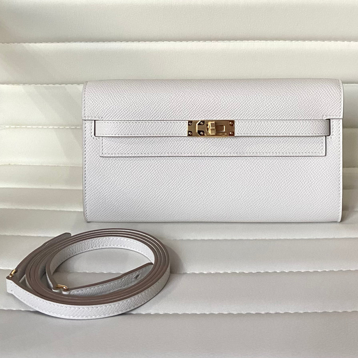 Hermès Kelly Wallet to Go Gris Pale Epsom GHW
