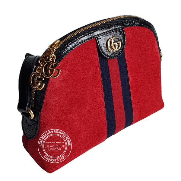 Gucci Ophidia Shoulder Bag Red Suede GHW - As New
