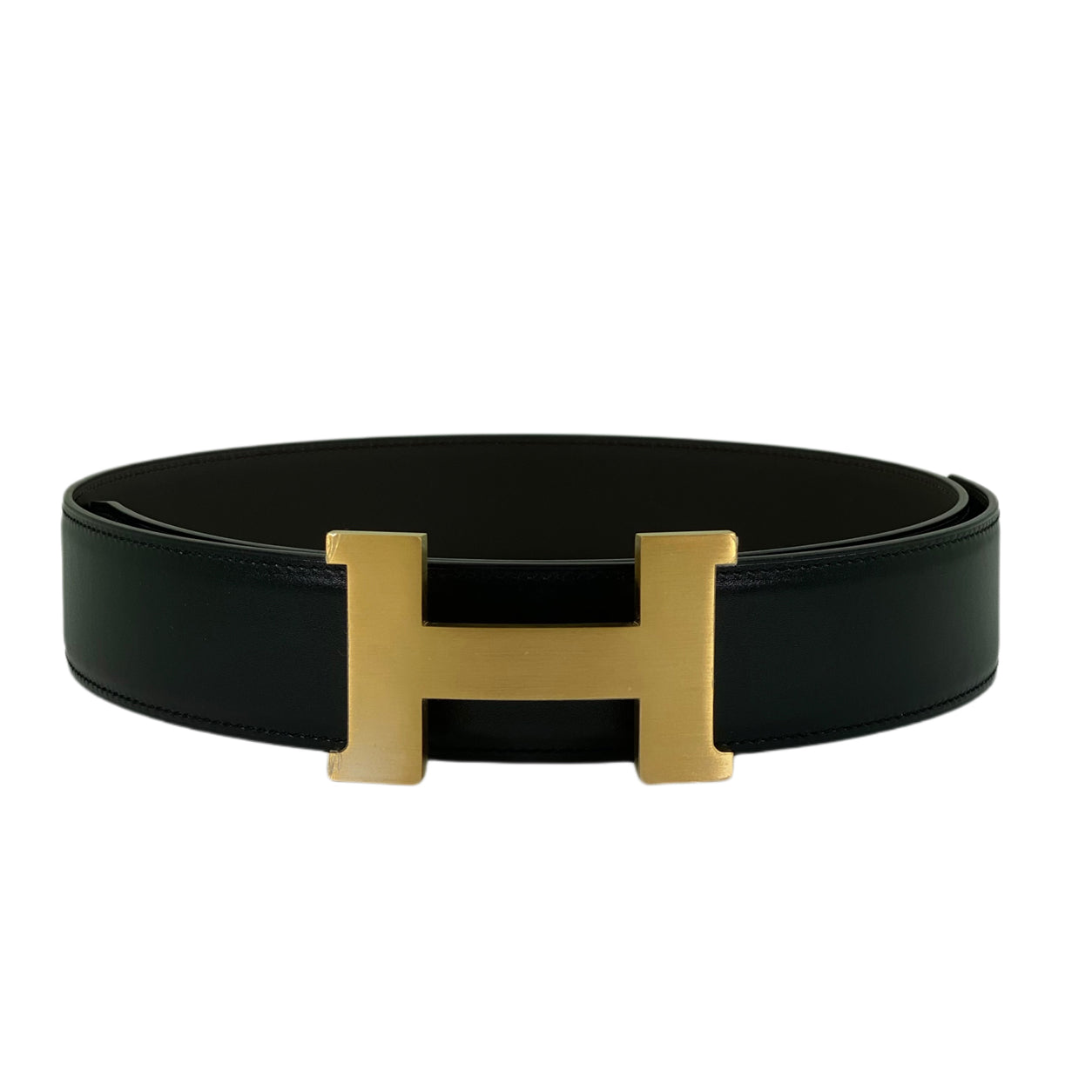 Hermès H Belt in Black & Gold. Box, Gold