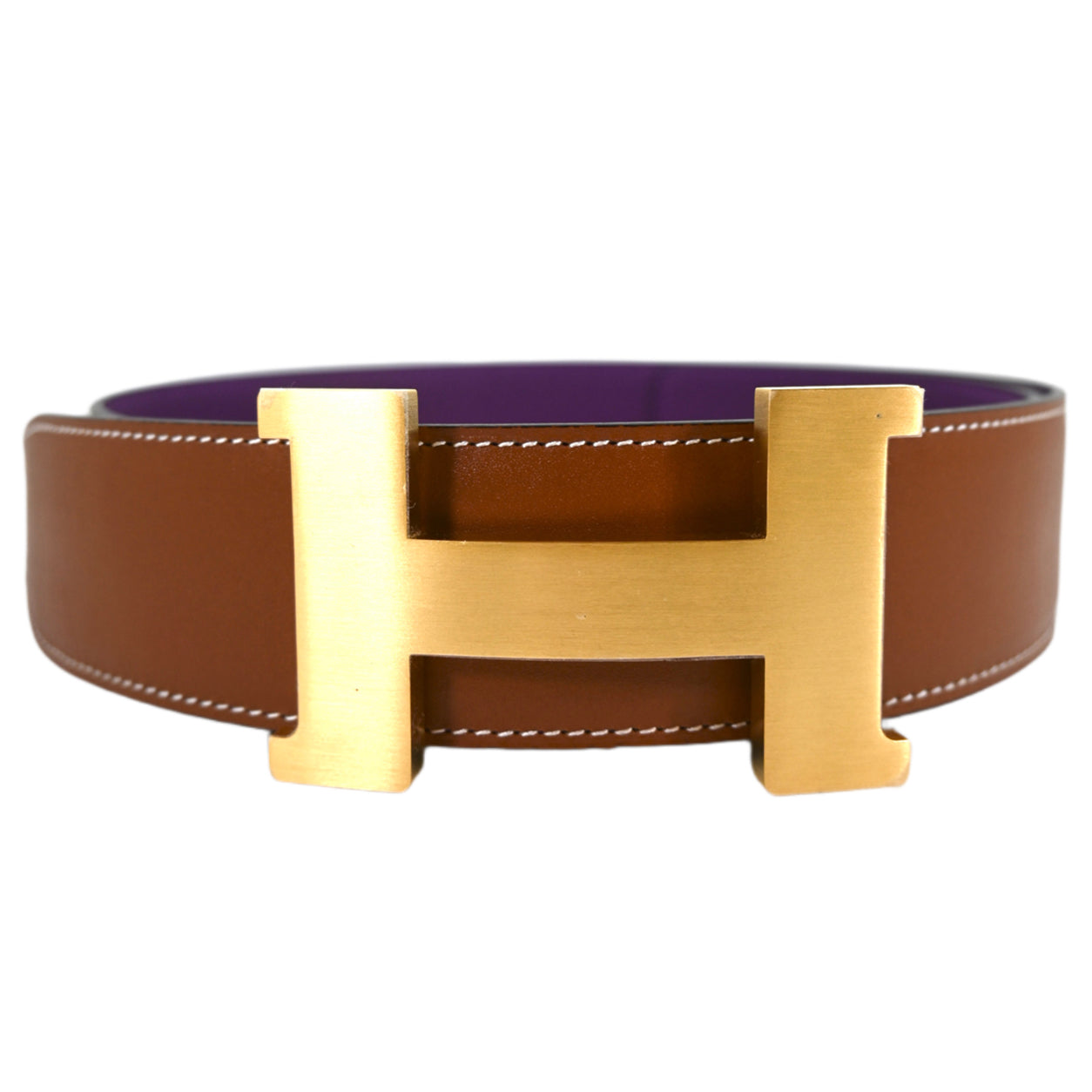 Hermès H Belt in Fauve & Anemone. Tadelakt, Gold
