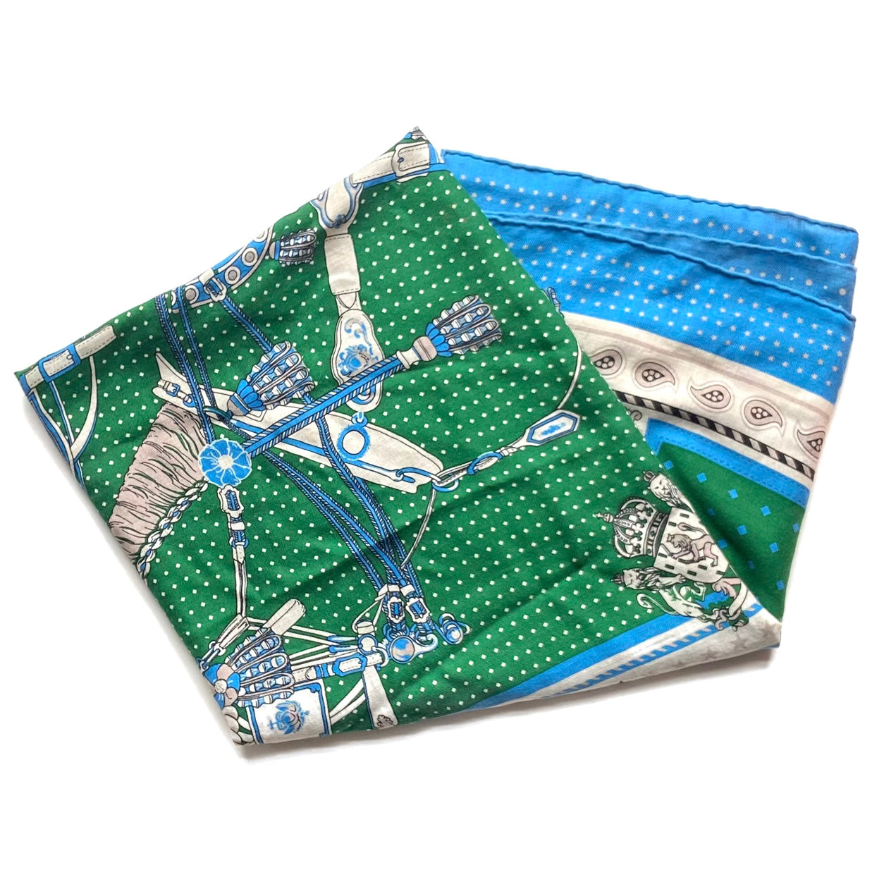 Hermès Shawl Harnais de Coeur. Bleu Clair, Vert, Natural