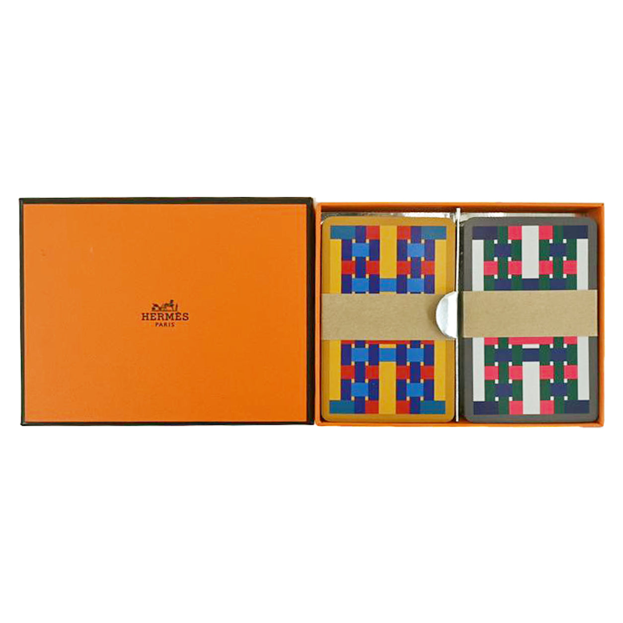 Hermès H Tissage Bridge Playing Cards Fucshia & Orange