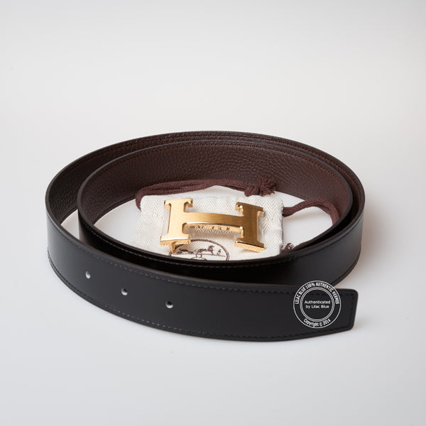 Hermès Brown and Black Leather Belt. Gold
