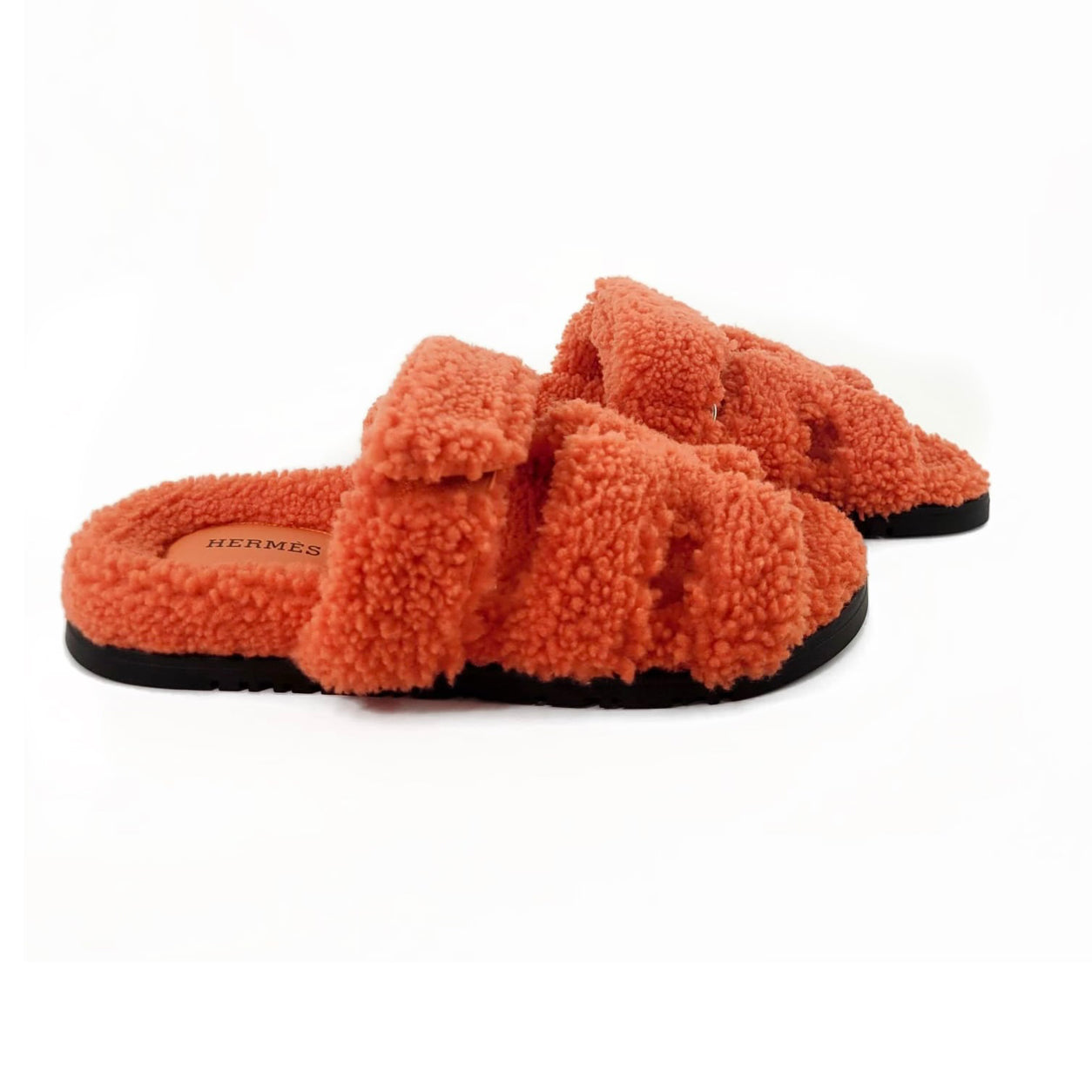Hermès Chypre Sandals Orange Shearling