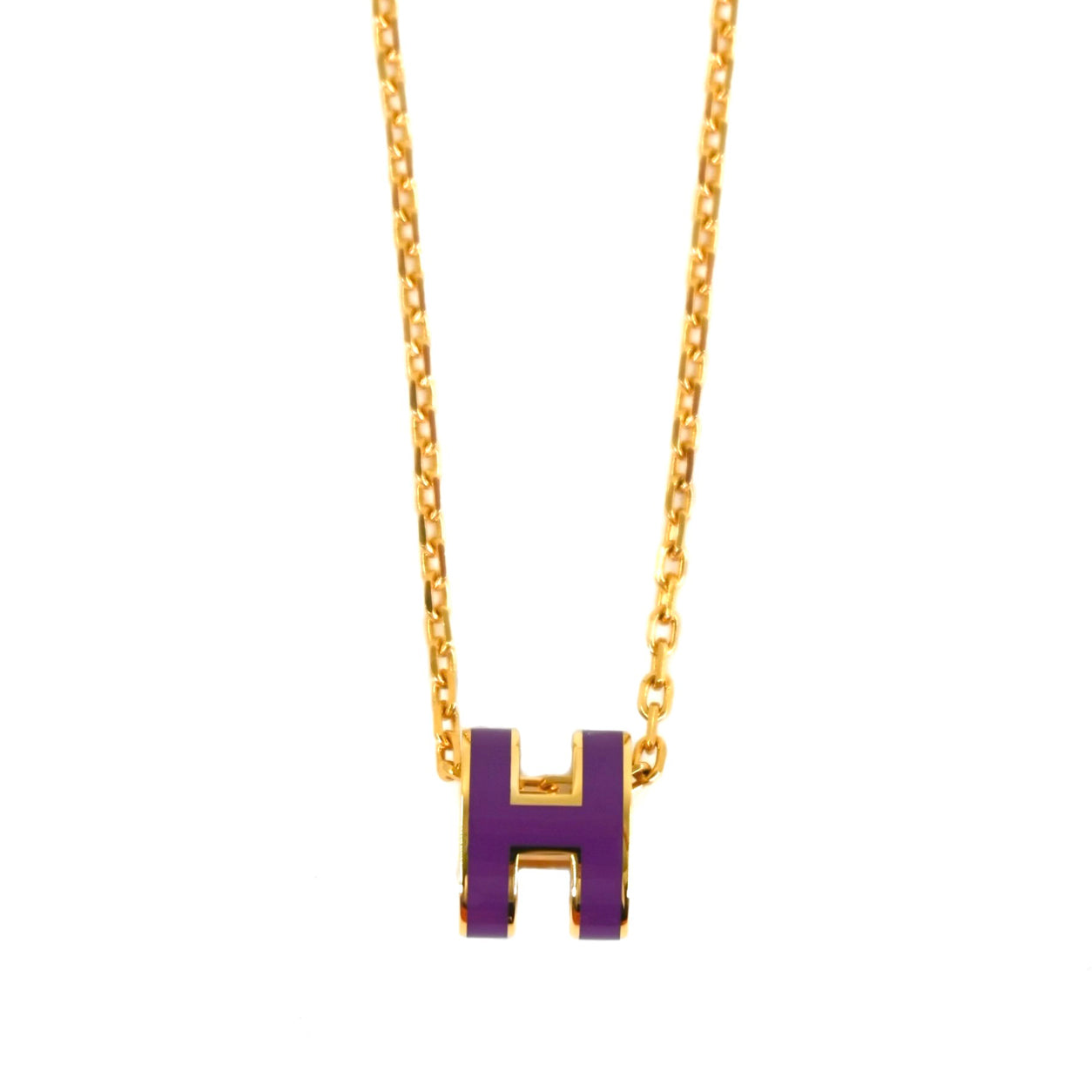 Hermès Mini Pop H Necklace. Anemone/Gold