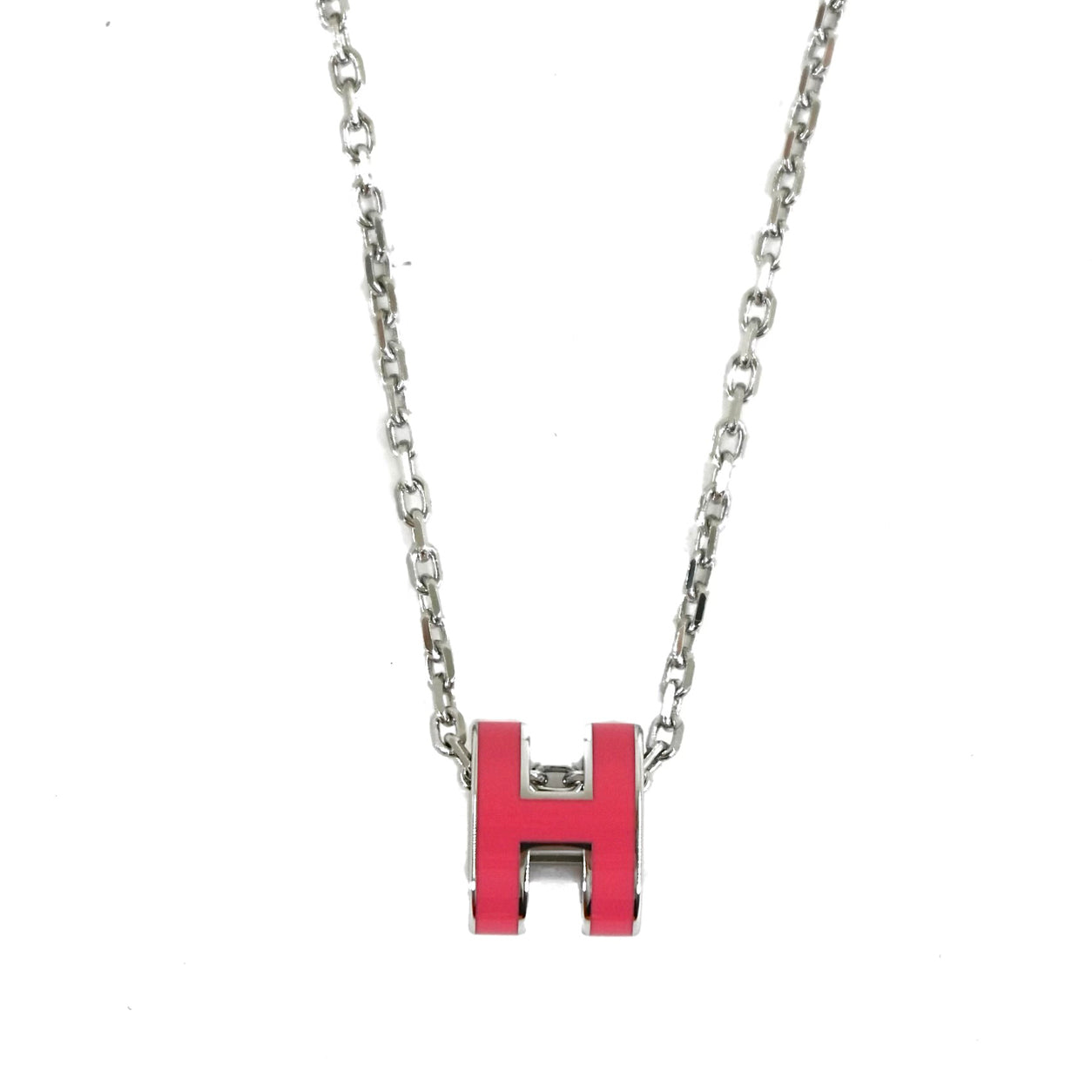 Hermes Mini Pop H Necklace. Rose Tropique/Silver