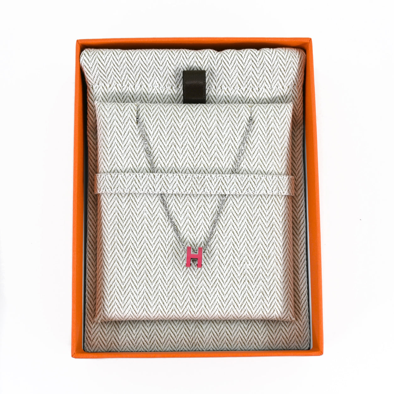 Hermes Mini Pop H Necklace. Rose Tropique/Silver