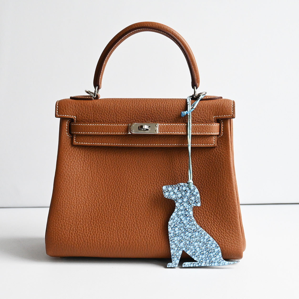 Hermès Dog Charm. Blue with Swarovski Crystal