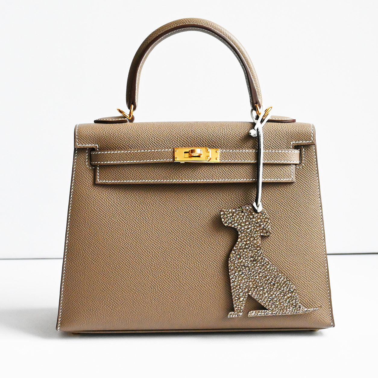 Hermès Dog Charm. Etoupe with Swarovski Crystal