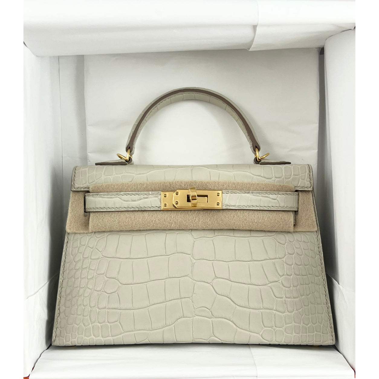 Hermès Kelly 20cm Beton Matte Alligator GHW